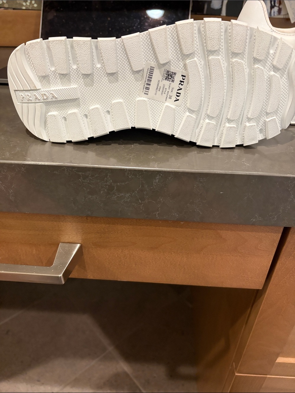 Prada White Mesh & Leather Platform Sneakers - Picture 2 of 6